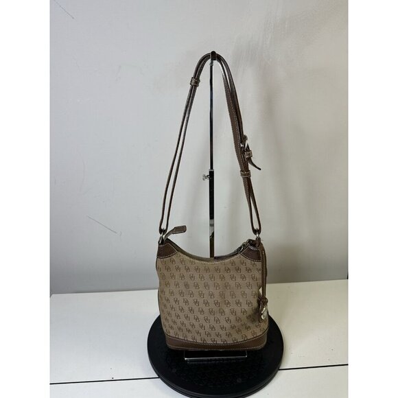 Dooney & Bourke Handbags - DOONEY & BOURKE Brown Tan Canvas Leather Trim Shoulder Bag Purse